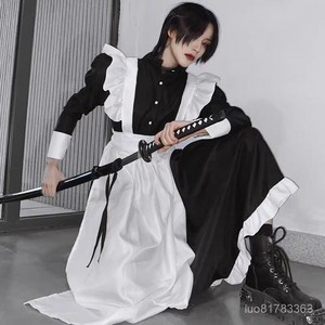 Yellwell 메이드복 코스프레 의상 - 남녀공용 블랙 파티룩 ZXY, L, 여성용 의류 전품[양말 무료], 1개