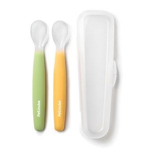 쁘띠누베 국내 제조 실리콘 이유식스푼, GREEN + YELLOW, 1세트