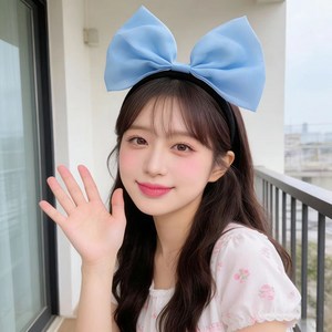 왕리본 파티 머리띠 헤어밴드 사진관 코스튬 소품, 1개, 블루