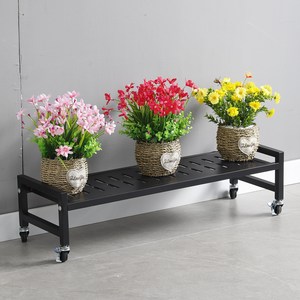 디원리빙 이동식 철제 화분정리대 베란다 바퀴형 화분선반 화분진열대, 1단, 블랙80cm X 소형(놓이 20cm)