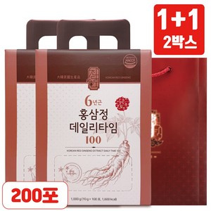 [역대급 구성 1+1] 6년근 홍삼정 스틱 총 200포 (전용 쇼핑백 증정 / 하루한포 건강선물), 2박스, 100회분
