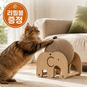 오후상점 고양이 볼 스크래쳐 공굴리기 장난감+리필볼 증정, 1개, 우드 코끼리