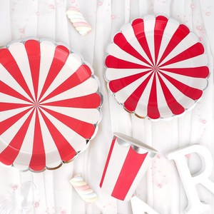 파티팡 파티접시 23cm 10p + 파티접시 18cm 10p + 파티컵 10p 생일 테이블패키지 10인세트, 스트라이프 레드, 1세트