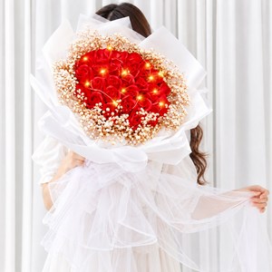 다 잘될거야 아르띠콜로 LED 장미 안개꽃 대형 꽃다발, 레드 화이트, 1개