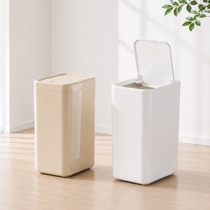 KUAHAI 가정용 원터치 휴지통 욕실 화장실 쓰레기통 10L, 흰색