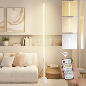 VELNIO LED 플로어램프 무드조명 리모컨 3색 밝기조절 거실 침실 장스탠드, 흰색