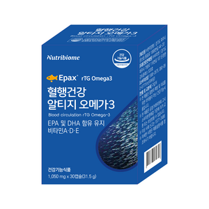 뉴트리바이옴 혈행건강 rTG알티지 오메가3 EPA & DHA 함유유지 비타민 A D E, 30정, 1개