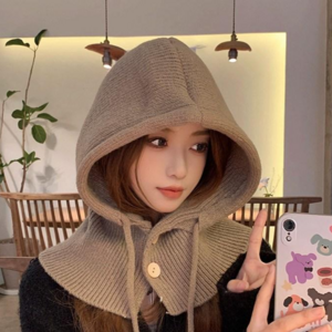 클레이스 스타일나는 루즈핏 남여공용 니트 바라클라바 후드 넥워머, 베이지, 1개