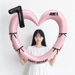 해피제이니 블랙 숫자 하트프레임 풍선 생일파티용품세트(프리레터링 시트지 포함) 포토존, 1세트, 7 핑크하트