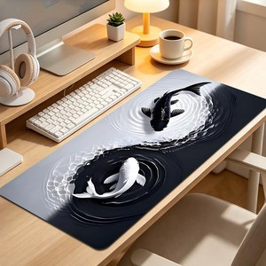 (태극어)마우스롱매트 컴퓨터테이블매트 대형마우스매트 900X400X3mm 고해상도 인쇄 미끄럼방지 사무용매트 게임매트, 1개, 흑태극어