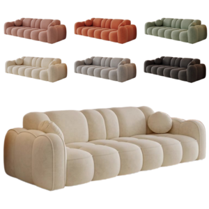 파티오헤이븐 3인용 쇼파 조약돌 소파 패브릭 카우치 부클레 벨벳, 크림 아이보리 벨벳