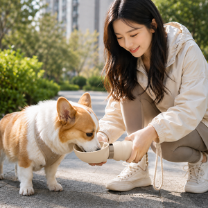 위시피키 산책 필수 휴대용 강아지 물통, 1개, 베이지