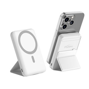 Podoru 맥세이프 보조배터리 PD22.5W 고속충전 10000mAh 대용량 무선 아이폰 보조베터리 휴대용 거치대, 화이트