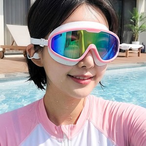 [김서림방지] 우디우디 넓은 렌즈 선명한 시야 귀마개 일체형 고글 수경, 11. 화이트핑크 레인보우, 1개