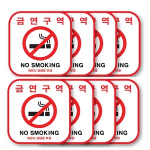 (8개 세트) 두꺼운 PVCNO SMOKING 흡연금지 구역 금연 스티커 금연구역 표지판, 금연구역 스티커 (8개입), 8개