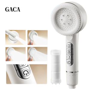 GACA 5단 수압조절 온오프 필터 샤워기 헤드, 흰색, 1개