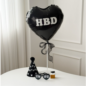 하피블리 올블랙 빅하트 생일파티 용품 세트, 블랙하트세트, 1개