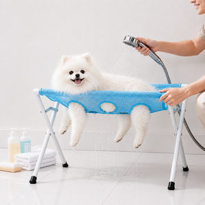 가정용 반려동물 목욕 거치대 접이식 강아지 고양이 셀프미용 고정대 샤워 해먹 드라이 발톱관리 소형견 애견미용대, 1개, 블루