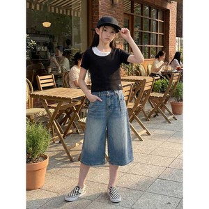 행텐틴즈 사이드 턱 벨트 버뮤다 데님팬츠