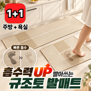 크로븐 1+1 물기제로 빨아쓰는 규조토 주방 욕실 발매트, 모던 스퀘어