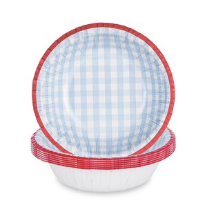 Easytime 230ml 종이그릇 종이용기 체크무늬 블루 및 방유 친환경 제품 15cm, 5세트, 10개