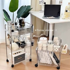 모던생활 틈새 수납장 이동식 투명 트롤리 다용도 간편조리 선반, 3단
