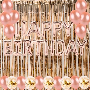 라이프그래피 생일풍선 가랜드 + 풍선 15p + 컨페티 풍선 5p + 커튼 2p 세트, 로즈골드, 1세트