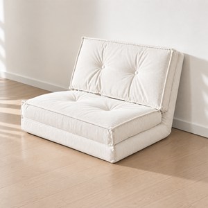 FABULCOZY 접이식 좌식 소파베드 5단 등받이 조절 1인용 2인용 다용도 원룸 거실 침실용, 아이보리 60cm