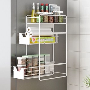 하루꿈 투웨이 틈새수납 슬라이딩 냉장고 수납선반 세탁기 자석 수납함, 화이트, 1개