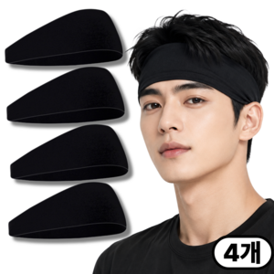 그로아고 땀 흡수 헤어밴드, 블랙, 4개