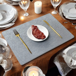 소담루밍 북유럽 가죽 방수 식탁 테이블 매트 고급스러운 식탁매트, 4개, 43 x 30 cm, 실버