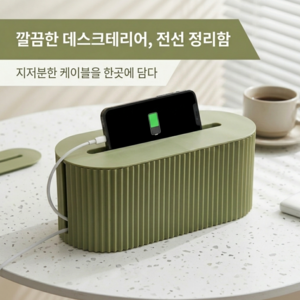 멀티탭 정리함 케이블 정리 박스 충전기 수납 코드 정리 데스크 수납함, 그린, 1개