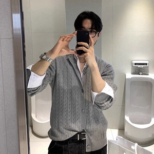 style dr 남자가디건 베이직 머슬핏 꽈배기 니트 어깨넓어보이는 니트 가디건