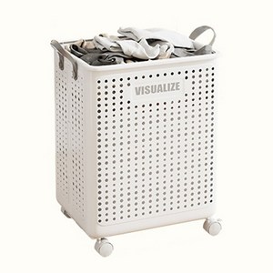 HK.sell 펀치 다용도 이동식 틈새 세탁물 보관함 접이식 빨래바구니, 크림