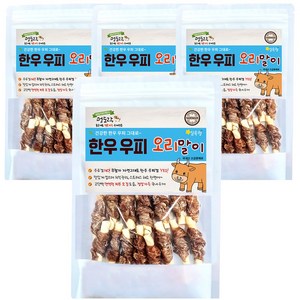 멍도락 한우우피스틱 100% 한우껌 오래먹는 강아지껌 국내산 수제간식, 한우우피 오리말이, 90g, 3개
