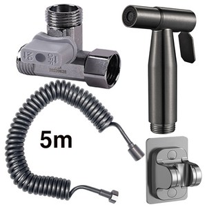 스테인레스 304욕실건 + 코일호스 5m + 2구 분배기 +부착거치대 세트, 건그레이 5m 4종, 1세트