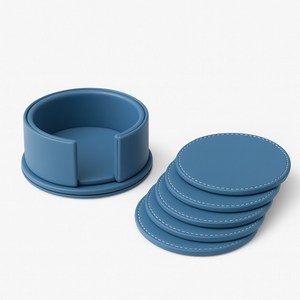 아자소 가죽 티코스터 컵받침, 1세트, 네이비