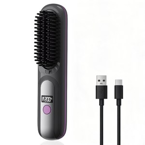 인플리바타 무선 매직기 음이온 헤어 스타일러 4단계 온도조절 LED휴대용 미니 볼륨업 빗고데기, NX003, 블랙