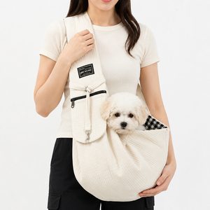 상덕 강아지 슬링백 반려동물 이동가방 고양이 크로스백 탈출방지 포대기, 1개, 베이지