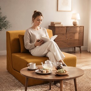 KAPEETOO 다기능 1인용 소파베드 압축 소파 좌식 리클라이너 등받이 휴식 침실 거실용 쇼파, 노란색