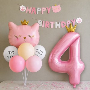 파티앤유 티아라 고양이 풍선 왕관숫자 풍선스탠드 생일파티용품세트, 1세트, 숫자4
