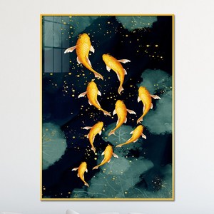 구어도 그림 돈 들어오는 황금 잉어 물고기 액자, 1번 구어도 A (9마리 황금색)