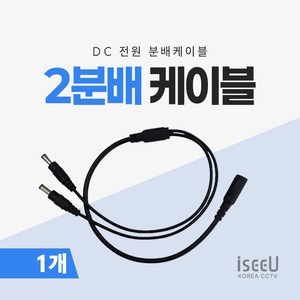 iseeU 2분배 케이블 DC 전원분배 CCTV 1:2 연장 멀티잭 어댑터, 1개