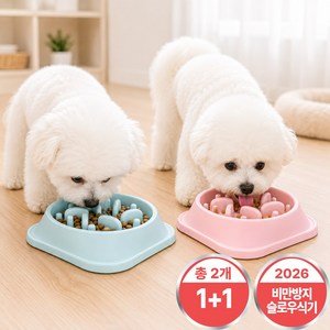 사레오 반려동물 급체 방지 슬로우 식기, 2개, 핑크