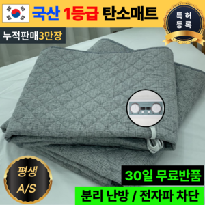 국산 특허 전자파없는 카본 탄소매트 인체감지 전기장판 전기요 온열, 퀸(145 X 200cm)