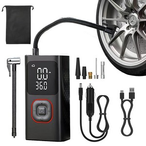 아우리넥스 휴대용 셀프 타이어 공기압 주입기, 블랙, 1개