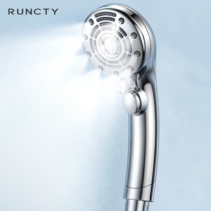 RUNCTY 샤워기 안개분사 피부케어 수압상승 6단 조절 원터치 온오프 강한 세정력 절수 샤워기 헤드, 실버, 1개