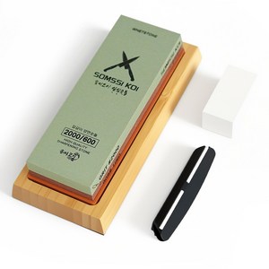 일심 양면 숫돌 600/2000방+대나무 받침대+평잡이 숫돌+칼날 가이드 세트, 1세트