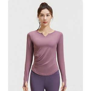 TORZON 여성 브이넥 슬릿 긴팔 요가 상의 소프트 터치 필라테스 운동복