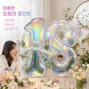 홀로그램 오로라 리본 숫자 호일 풍선 인생샷 포토존 파티룸 이벤트 용품, 1개, 오로라 0